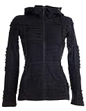 Vishes - Alternative Bekleidung - Damen Patchwork Jacke mit Cutwork und Zipfelkapuze schwarz-Uni 46