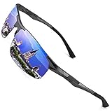 PUKCLAR Sonnenbrille Herren Polarisierte Sportbrille Fahrerbrille Al-Mg Metall Rechteckig Rahme Cat 3 CE