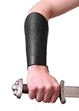 Battle-Merchant Armstulpe aus Leder mit geprägtem Thorshammer, schwarz - Armschützer LARP Mittelalter Wikinger Größ