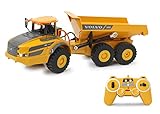 JAMARA 405056 - Muldenkipper Volvo A40G 1:20 2,4GHz- originalgetreue Knicklenkung, Kippmulde hoch / runter, realistischer Motorsound (abschaltbar), Demomodus, 2 Radantrieb, Auto-Standby-Modus, gelb