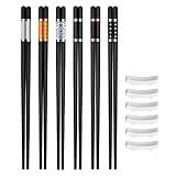 Queta Glasfaser-Essstäbchen, 6 Paar Spülmaschinenfest Essstäbchen Asiatisches Besteck 243mm mit 4 Keramik-Essstäbchen-Auflag