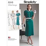 Simplicity Muster 8248 P5 Schnittmuster Vintage 1930er Jahren Kleider, Weiß, Größen 12–14–16–18–20