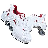 HUOQILIN Pulley Ice Skates,Multifunktionale Verformung Rolle Schuhe Unsichtbare 4-Rad-Rollschuhe Skate Roller Skating Kinder Outdoor-Sport Für Erwachsene Unisex,Red-40