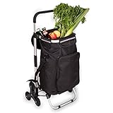 maxVitalis Einkaufstrolley Treppensteiger mit Kühlfach, Einkaufsroller klappbar, Shopping Trolley höhenverstellbar, Reflektoren, abnehmbare Tasche, 43 L, Hackenporsche (Treppensteiger-Trolley)