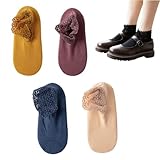 Lilyrhyme Lace Socks, 2021 Fashion Lace Warmer Socks, 4/8 Pairs Women Non Slip Solid Color Lace Cotton Ankle Socks for Girl Women (4 Pair A)