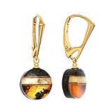 ANDANTE Premium Collection - Master of Zen - Echte Natur OSTSEE Bernstein Ohrringe, reines 23 Karat Gold, 925 Sterling Silber und Schwarze Eiche ** Kleopatra ** Zertifiziert - Gold des M