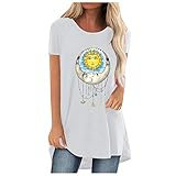 Frauen-Dame Fashion O-Neck Short Sleeve Print Bluse Tuniken Shirts Top T-Shirt Kurzarm13 - White Larg