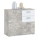 CARO-Möbel Kommode Sideboard Schrank Chicago in Betonoptik/weißl, mit Tür und 4 Schubladen Highb