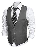 COOFANDY Herren formelle Anzugweste Regular Fit Kleid Weste Smoking Weste, Dunkelgrau, Gr.Larg