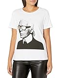 KARL LAGERFELD Paris Damen Kurzärmeliges, Karl Profil T-Shirt, Pailletten-Sonnenbrille, Weiß, M