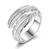 BESTEEL 925 Sterling Silber Ring für Damen Mädchen Hochzeit Verlobung Ewige Ring Feder Engelsflügel Verstellbare Öffnung Ring Geschenkbox