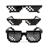 YSSHUI [3 Pack] Thug Life Sonnenbrille, Männer Frauen Glas 8 Bit Pixel Mosaik Gläser Foto Requisiten Unisex Sonnenbrille Spielzeug - Schw