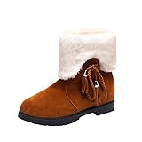 Yowablo Stiefel Stiefelette Damen Stiefel Damen Schuhe Mode Dicke Sohlen Winter Knöchel Kurze Winter Schneestiefel (40,2braun)