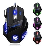 Zelotes Gaming Maus, USB LED Optische PC Maus mit 7200DPI, Ergonomisches Gamer Maus, 7 Tasten,Schw