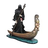 OLLIE-HAO Reaper of The Underworld Figur, Harz Gothic Ferryman Statue, Soul Bringer Griechische Götter Schwarz Sensenmann Figur, Chilling Halloween Home Decoration (Color : A)