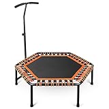 Fitness Trampolin 125 cm 100 kg, mit 3-Fach höhenverstellbarer T-Haltegriff Saugnapf-Fußpolster Gummiseilfederung, Indoor/Outdoor, Minitrampolin für Erwachsene Kinder Sporttrampolin Jumping (Orange)