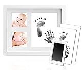Norjews Baby Handabdruck und Fußabdruck, Baby Holz Bilderrahmen mit 2 x'Clean Touch' Stempelkissen & 2 x Druckkarten, Fotoalbum Set Baby Geschenk für Neugeborene Babyparty