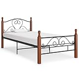 UnfadeMemory Bettgestell Schlafzimmerbett Bettrahmen Seniorenbett Schwarz Metall für Schlafzimmer (Schwarz und Dunkles Holz, 90x200 cm)