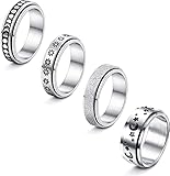 LOLIAS 4 Stück Spinner Ringe für Frauen Edelstahl Zappel Band Ringe Set Moon Star Sand Blast Finish Damenring für stressabbauende Hochzeitsversp