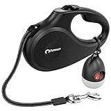 Peteast Hundeleine, Einziehbare Hundeleine mit Abfallsackspender, 16 Fuß starkes reflektierendes Nylonband, Einhandbremse / Pause / Verriegelung, für Kleine,Mittlere,Großer Hunde bis zu 50kg