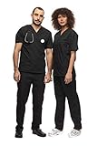 Mazalat, Unisex medizinische uniform Set mit Kasack und Hose, Medical Schrubb-Set, Pflege Berufsbekleidung, Schwarz, M