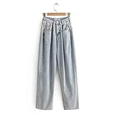 Damenjeans Herbst/Winter Fashion Washed Doppelknopf-Denim-Hose mit weitem Bein Everyday Casual All-Match-Jeans S