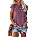 FAQIAN Damen Kurzarm Kalte Schulter Tunika Tops Bluse T-shirts mit Taschen Frauen Sommer Lässige Mode Übergröße Schulterfrei Rundhals Lockere Passform Bequemes Einfarbig Hemdbluse Oberteile Shirt H