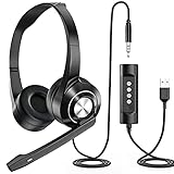 NIUQIGE PC-Headset mit Mikrofon,Ultra-Komfort USB/3,5mm Headset Noise Cancelling, Klare Stereo-Sound Business Office Telefonkonferenzen für Skype, Online-Webinar, Callcenter, Videokonferenz und Musik