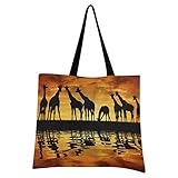 XIXIKO Afrikanische Tier-Giraffe im Sonnenuntergang Tote Bag Leichte Strandtasche Canvas Tote Bag Schultertaschen Resistente Handtasche für Frauen Mädchen Shopping Gym Strand Reisen Täglich T