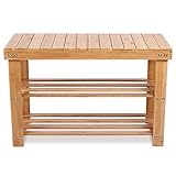 Schuhregal Bambus Schuhbank schmal mit 3 Ablagen Schuhschrank mit Sitzbank Schuhablage für Flur Bad Eingangsbereich Sitzfläche bis 120KG belastbar 70x28.5x45