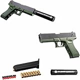 Glock & M1911 Shell Ejection Soft Bullet Toy Gun, 1: 1 Size Boys Toy Guns, Colorful Toy Gun with Magazine and Bullets Silencer, for Training or Play (Glock blue and white)