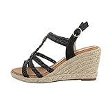Ital Design Damenschuhe Sandalen & Sandaletten Keilsandaletten, AL001-, Kunstleder, Schwarz, Gr. 37