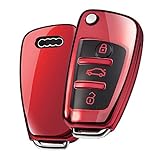 OATSBASF Autoschlüssel Hülle Geeignet für Audi,Schlüsselhülle Cover für A1 A3 A4 A6 Q3 Q5 Q7 S3 R8 TT Seat 3-Tasten Schlüsselbox (Rot)