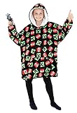 Minecraft Oversize Hoodie Mädchen Pullover mit Sherpa Fleece Kapuze (Schwarz)