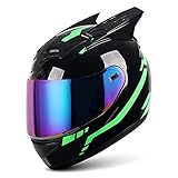 TYYCKJ Motorrad mit Hörnern modularer Integralhelm DOT-zugelassener Motorrad-Moped Streetbike Racing Flip-Top-Helm mit Sonnenblende geeignet für Erwachsene, Junge Männer und F