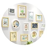NC Photo Frameset Set of 13（3 Pieces of 5 Inches,7 Pieces of 7 Inches,1 Piece of 10 Inches,Round 2 Pieces Used On Bedroom Wall Or Living Room Decoration(Brown and White(a))