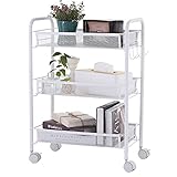 Aufbewahrungswagen 3-stufiger, Schlanker Aufbewahrungswagen Ausziehbarer Rollwagen Mobiles Regal Trolley-Organisationswagen Für Küche, Bad, Wäscherei, Küchenwagengestell, Aufbewahrungst(Color:Weiß)
