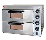 Beeketal 'BPO33-2' Profi Doppel Kammer Pizzaofen mit 2x 400x400 mm Schamottstein Backflächen, Gastro Steinbackofen für Pizza, Brot und Backwaren, Leistung 3000W, Pizzabackofen Temperatur bis zu 350°C