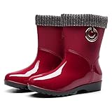 Gummistiefel Damen Gefüttert Und Wasserdicht Halbhoch Wadenhöhe Platform Schneestiefel Mit Stoff-Schaft Schneeschuhe Schneestiefel rutschfest Warm Boots Damenschuhe Westernstiefel Schnü