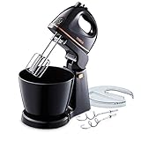 Tower T12039 Standmixer, 2,5 Liter Drehschüssel, Turbo-Funktion, Chromschlägel und Knethaken, Kunststoff, 300 Watt, Schwarz und Roség