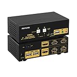 DEPZOL HDMI KVM Switch Dual Monitor 2-Port Extended Display 4K @ 30Hz, Auswahlbox für Tastatur-Video-Maus mit Audio, USB 2.0-Hub und Kabelsätzen 922HU