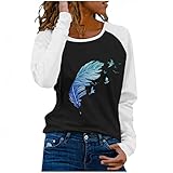 T-Shirt Damen Langarmshirt Casual Lose Langarm Bluse Tops Farbblock Sweatshirt Pullover Oberteile Bequemes Jumper Longshirt Rundhals Basic Pulli Shirts Tierdruck Blusenshirt Tunik