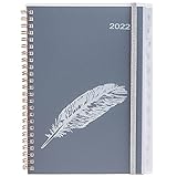 YHH Kalender 2022 A5 Terminplaner 1 Woche 2 Seiten, Wochenplaner Ringbuch mit Monatlichen Tabs und Einstecktasche, Familienplaner Buch Wochen Notizkalender Buchkalender Weekly Monthly Planer F