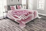 ABAKUHAUS Blassrosa Tagesdecke Set, Rosenblätter Schönheit, Set mit Kissenbezügen Romantischer Stil, für Doppelbetten 220 x 220 cm, Pale Pink W