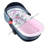 BABYLUX Nestchen für Kinderwagen Stubenwagen BABYWANNE + Matratze 2 Tlg Set Doppelseitig (W13 - Rosa + Blumen)