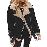 Winterjacke Damen Plüschjacke Kurz Fleece Gefüttert Mantel Jacke Winterparka Grosse Grössen Trenchcoat Herbst Winter Elegante Übergangsjacke Faux Wollmantel Leicht Parka Coat Outwear Cardigan Outw