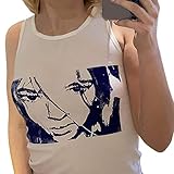 Luoyu Damen Kurz Tank Top Gesicht Porträt Druck Ärmellos Camisole Kurz Top Sommer Weste Top Streetw