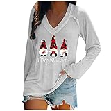 Weihnachtspullover Damen Langarmshirt Lässig Lockere Sweatshirt Weihnachten Rotweinglas Druck Oberteile Bluse Tops Herbst Winter Bequeme Pullover Sweater Weich Pulli Sport Langarm S