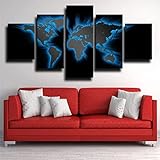 5 Teilig Leinwand Wanddeko Poster Home Decor Möbel Art Decor modern Wandbilder Wohnzimmer Dekoration World Map Black Canvas Art Modular Canvas Poster Hd Drucke Mit H