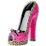 Spardose High Heels in Pink mit schwarzen Punkten und Leopard-Applik